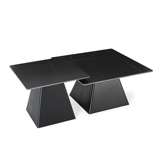 Conjunto de 2 mesas de centro quadradas em pedra sintética e metal preto, 80-60 x 80-60 x 43-48 cm | Mervé