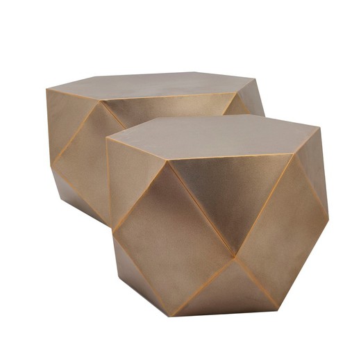 Set de 2 tables basses en acier doré, 90 x 75 x 50 cm | diamant