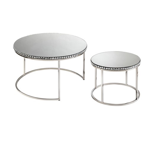 Set van 2 stalen salontafels en Dualis spiegelglas, Ø81x49cm