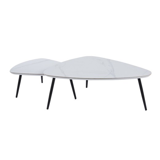 Set de 2 mesas de centro de cerámica y metal en blanco y negro, 150 x 80 x 35 cm | Ibiza