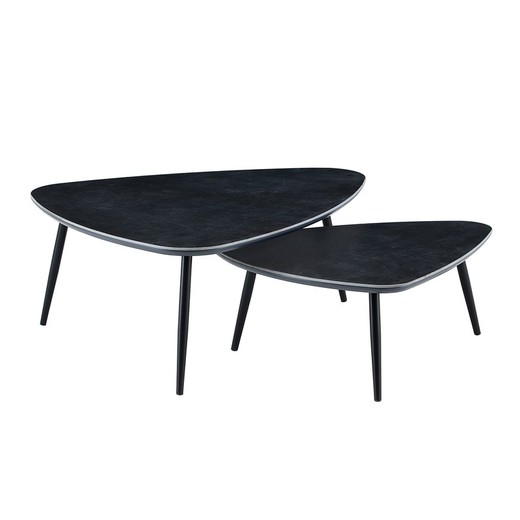 Sæt med 2 keramik- og metal sofaborde i sort, 150 x 80 x 35 cm | Vulcan