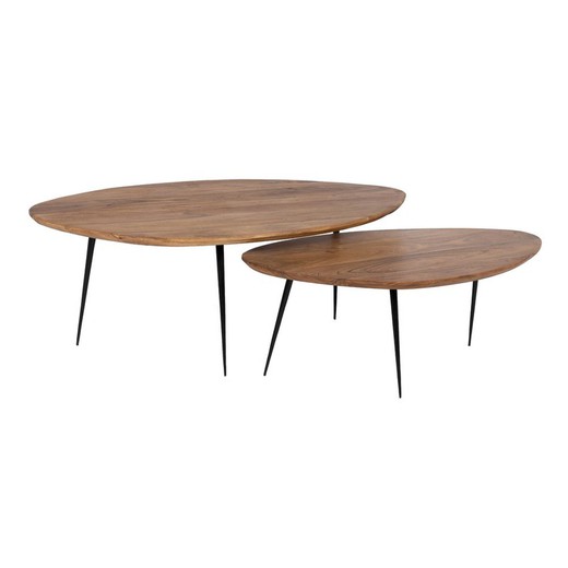 Set de 2 mesas de centro de madera de acacia y metal en natural y negro, 110 x 63 x 40 cm