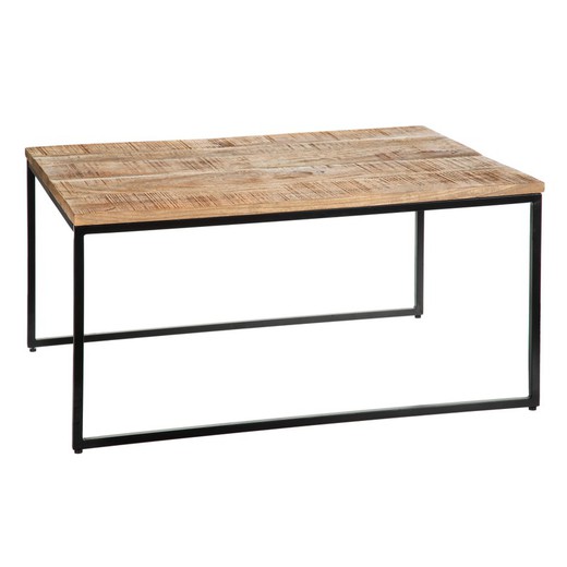 Set of 2 mango wood and metal coffee tables in natural and black, 80 x 60 x 40 cm