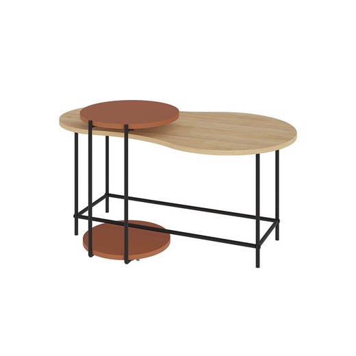 Set of 2 wooden coffee tables in oak and terracotta, 102.5 x 65 x 53.8 cm | Rosie