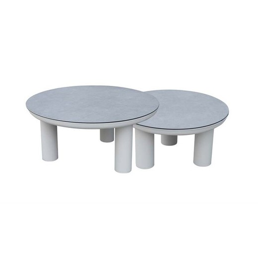 Set de 2 mesas de centro para exterior de aluminio y cristal cerámico en blanco y gris claro, 80 x 60 x 36 cm | Attica