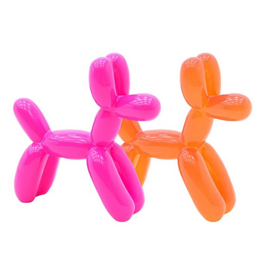 Set mit 2 Ballonhunden aus rosa und orangefarbenem Polyresin, 41 x 41 x 13 cm