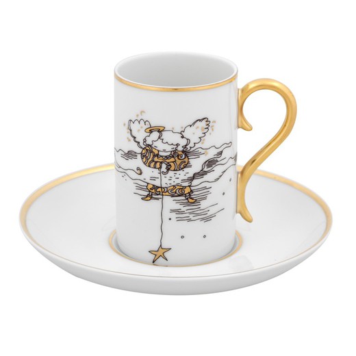Set de 2 tasses à café en porcelaine blanche et dorée, Ø 12,8 x 7,6 cm | chasser les étoiles