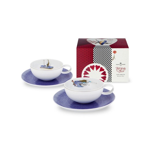 Set aus 2 mehrfarbigen Teetassen und Untertassen aus Porzellan, 18,8 x 18,8 x 18,8 cm | Tee mit Alice