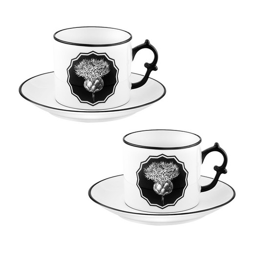 Set de 2 tazas té con platillo de porcelana en blanco, Ø 14,9 x 6,7 cm | Herbariae Parade