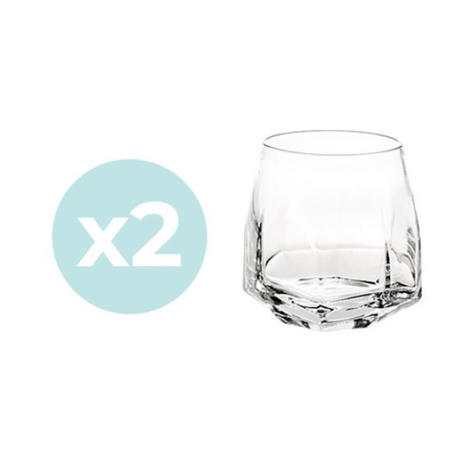 Set van 2 korte whiskyglazen van helder glas, Ø 9,8 x 9 cm | Edelsteen