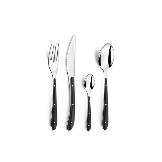 Set of 24 Cutlery Bistro Amefa Stainless and Black Plastic