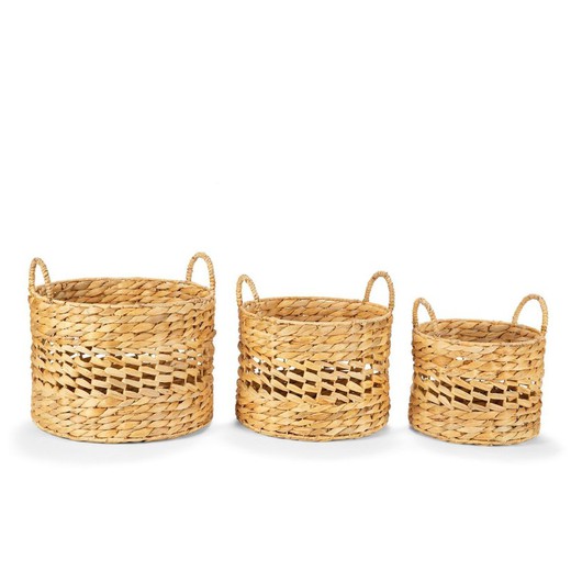 Set of 3 Water Hyacinth Baskets, Ø35x33cm