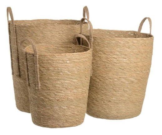 Set of 3 Natural Natural Fiber Baskets, Ø42x48cm