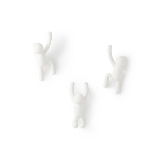 Set of 3 white ABS coat hooks, 18 x 8 x 7 cm | Buddy