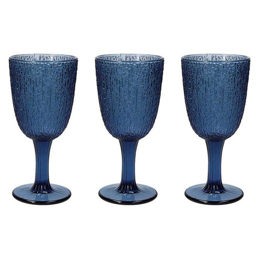 Set di 3 bicchieri di cristallo blu, 8 x 8 x 17 cm | Davor Blu