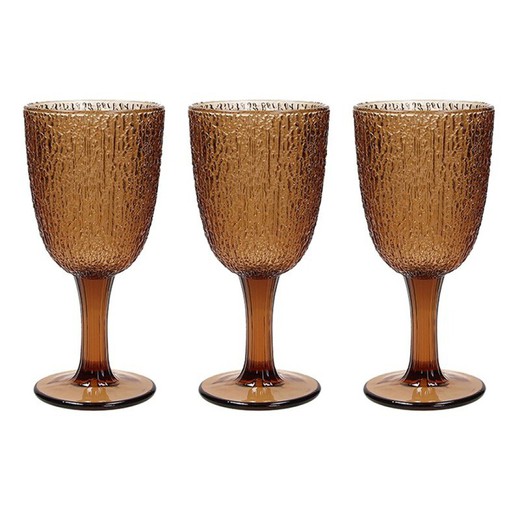 Set of 3 amber crystal wine glasses, 8 x 8 x 17 cm | Amber Davor