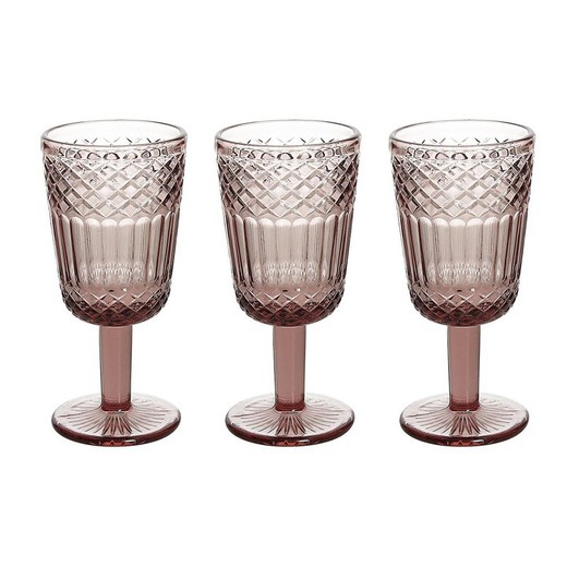 Set of 3 crystal wine glasses in pink, 8 x 8 x 17 cm | Claire