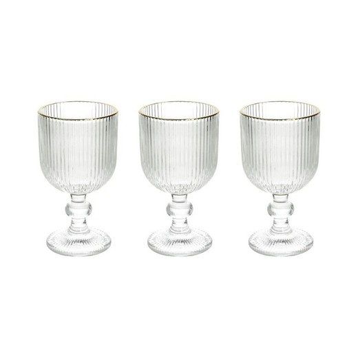 Set de 3 copas de vino de cristal en transparente y oro, 8 x 8 x 14,5 cm | Eclipse