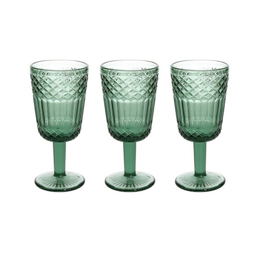 Set of 3 crystal wine glasses in green, 8 x 8 x 17 cm | Claire