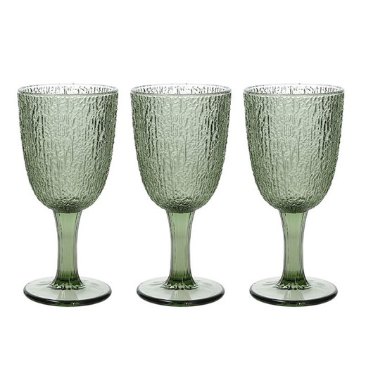 Ensemble de 3 verres à vin en cristal vert, 8 x 8 x 17 cm | faveur verte