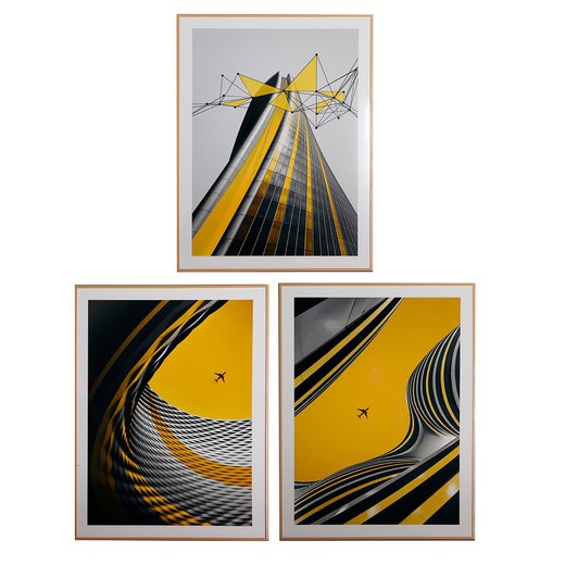 Set de 3 cuadros de lienzo amarillo, 60 x 3 x 80 cm | Janah