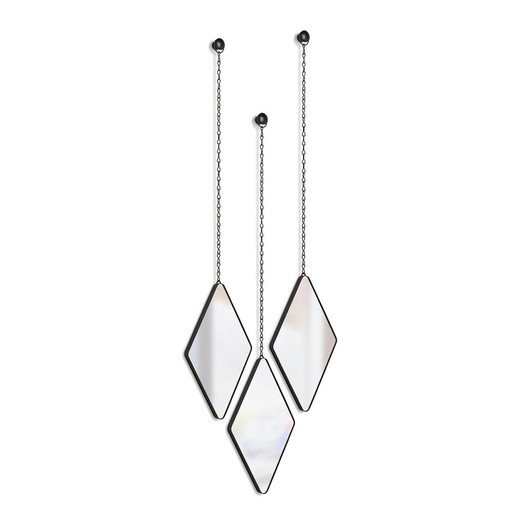 Set med 3 speglar av spegel och stål i svart, 29 x 17 x 1 cm | Dima Diamond
