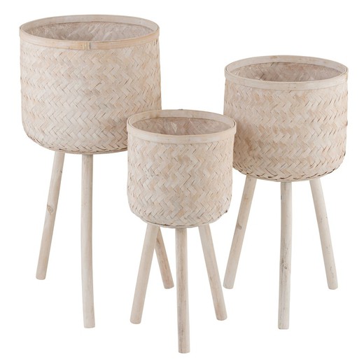 Set of 3 Planters with Bamboo/Plastic Legs, Ø37x76cm