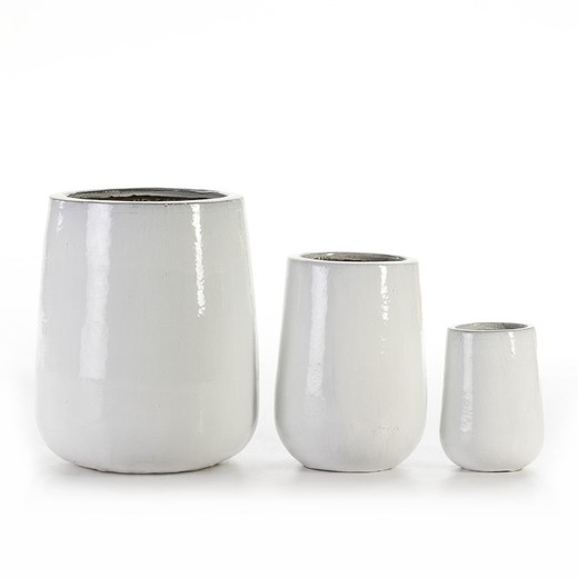 Set of 3 White Stoneware Planters, 54x54x65 cm