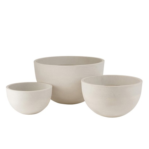 Set mit 3 runden niedrigen Keramik-Pflanzgefäßen Weiß, Ø60x46cm