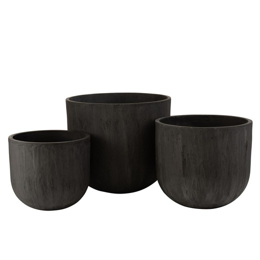 Sæt med 3 runde keramiske plantekasser M Sort, Ø50x43,5cm