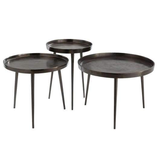 Set of 3 Side Table Tray Straight Round Metal Dark Gray