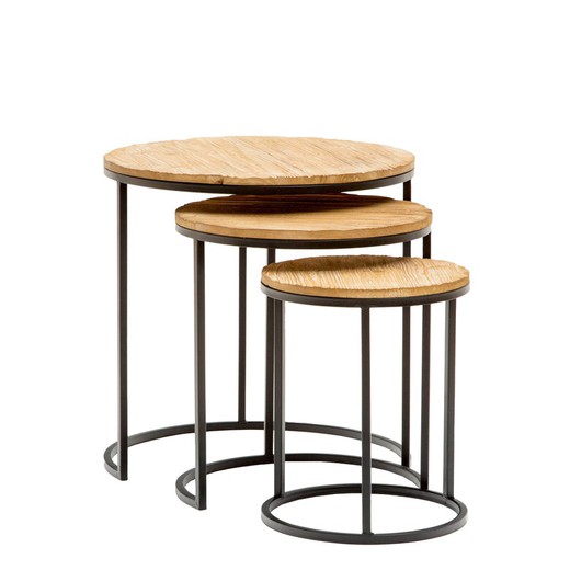 Ensemble de 3 tables d'appoint en bois, L. 30x30x36,5 cm M. 38x38x42,5 cm S. 48x48x48 cm