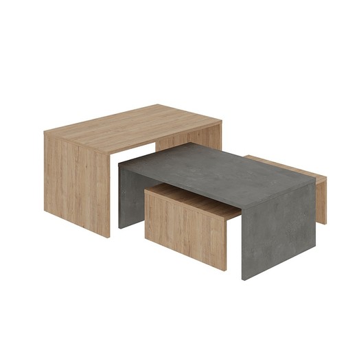 Set aus 3 Couchtischen aus Holz in Eiche und Grau, 80 x 50 x 40,5 cm | Trio