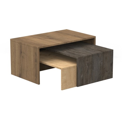 Set de 3 mesas de centro de madera en marrones, 80 x 50 x 40,5 cm | Trio