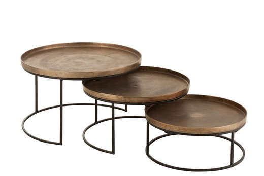 Set de 3 tables basses rondes en aluminium marron/noir, Ø78x48 cm