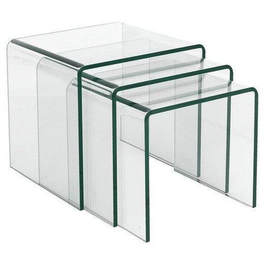 Set di 3 tavoli in vetro curvato, 42 x 42 x 42 cm