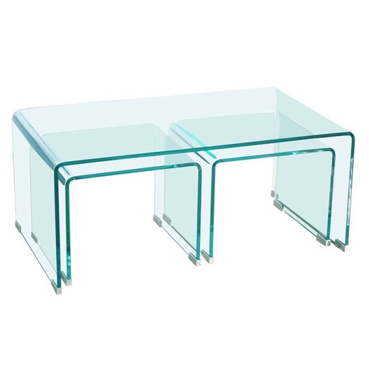 Set of 3 nesting tables in curved glass, 90 x 50 x 38 cm
