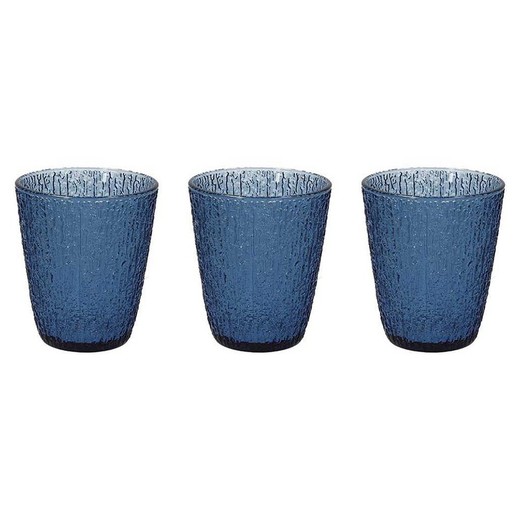 Set of 3 glass glasses in blue, 8.5 x 8.5 x 10 cm | Davor Blue