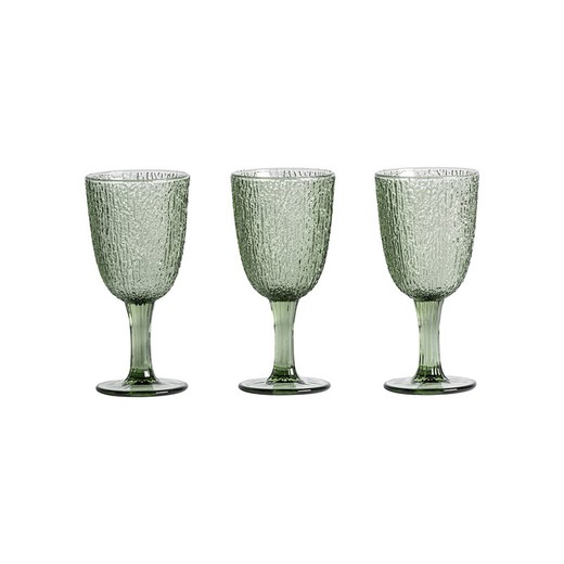 Sæt med 3 grønne moskrystalglas, Ø8x16cm