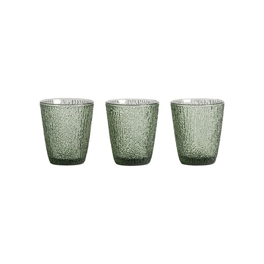 Set of 3 Green Moss Crystal Glasses, Ø9x10cm