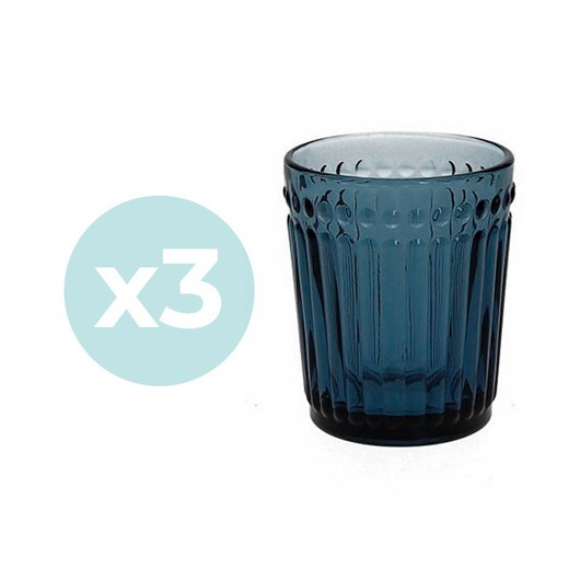 Set med 3 glas glas i blått, Ø 8 x 10 cm | Doriska