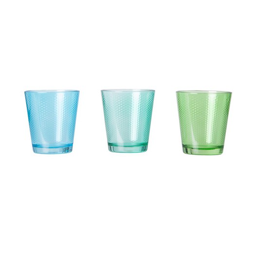 Conjunto de 3 copos de vidro Kai Blue, Ø9x10cm