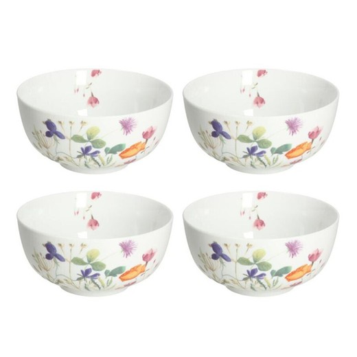Set de 4 boles de porcelana en multicolor, Ø 14 x 7 cm | Flora