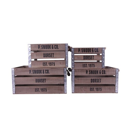 Set de 4 cajas de madera, 60x40x29 cm