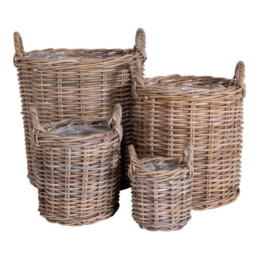 Set van 4 manden van natuurlijk rotan, 50 x 50 x 58 cm | Caor