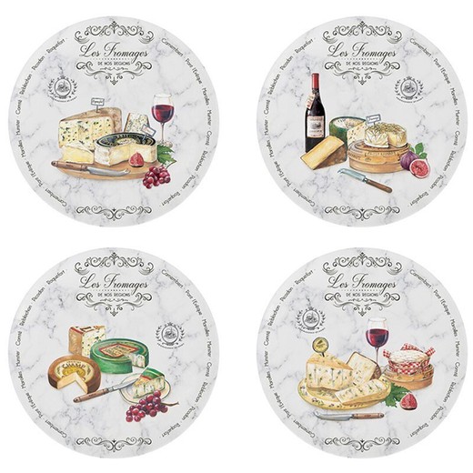 Set aus 4 mehrfarbigen Porzellan-Käsetellern, Ø 19 x 2 cm | Les Fromages