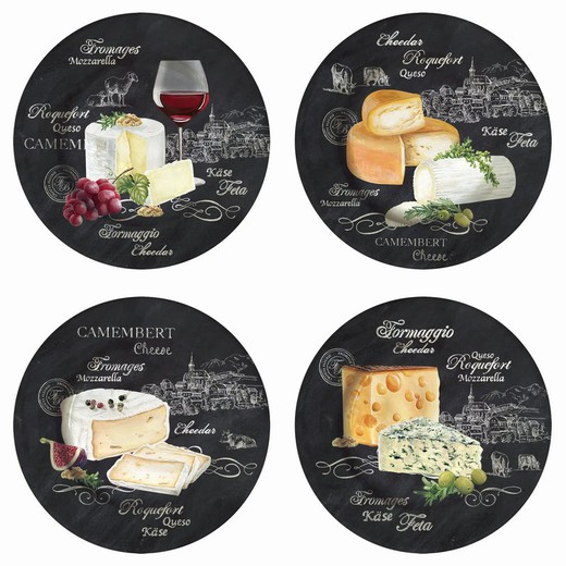 Set of 4 porcelain cheese plates in multicolor, Ø 19 x 2 cm | World of Cheese