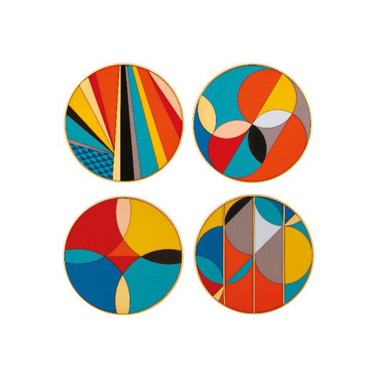 Conjunto de 4 bases para copos em porcelana multicolor, Ø 11,4 x 2 cm | futurismo
