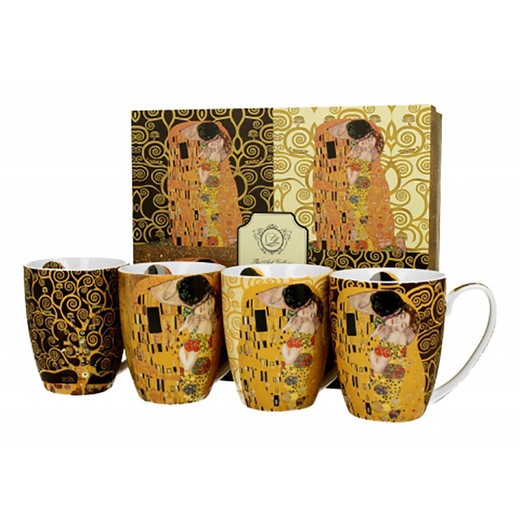 Set of 4 multicolored porcelain cups | Klimt kiss