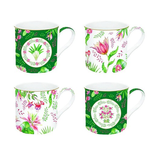 Set de 4 tasses en porcelaine multicolores | botanique